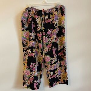 Josie Natori Size Medium Artistic Japanese Oriental Y2K Wide Crop Pants